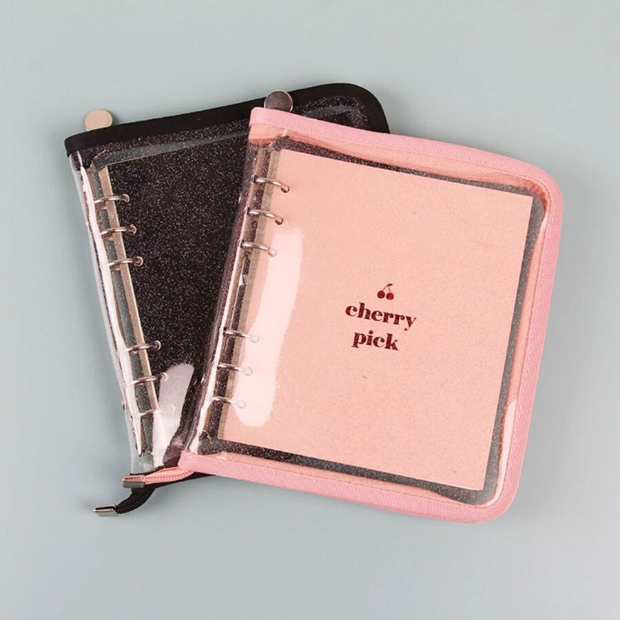 Estuche pvc glitter con hojas