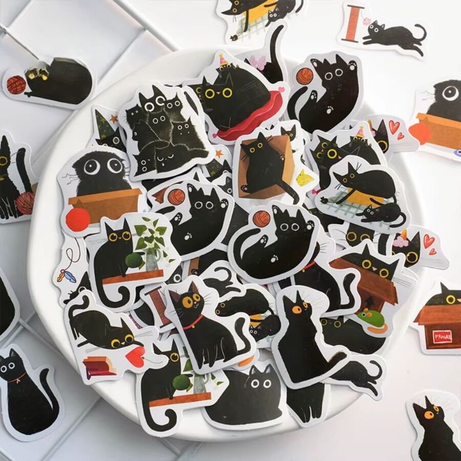CAJA STICKERS GATITOS NEGROS