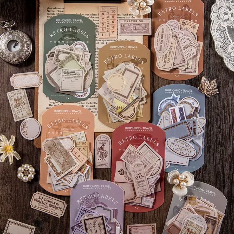 Pack stickers retro labels