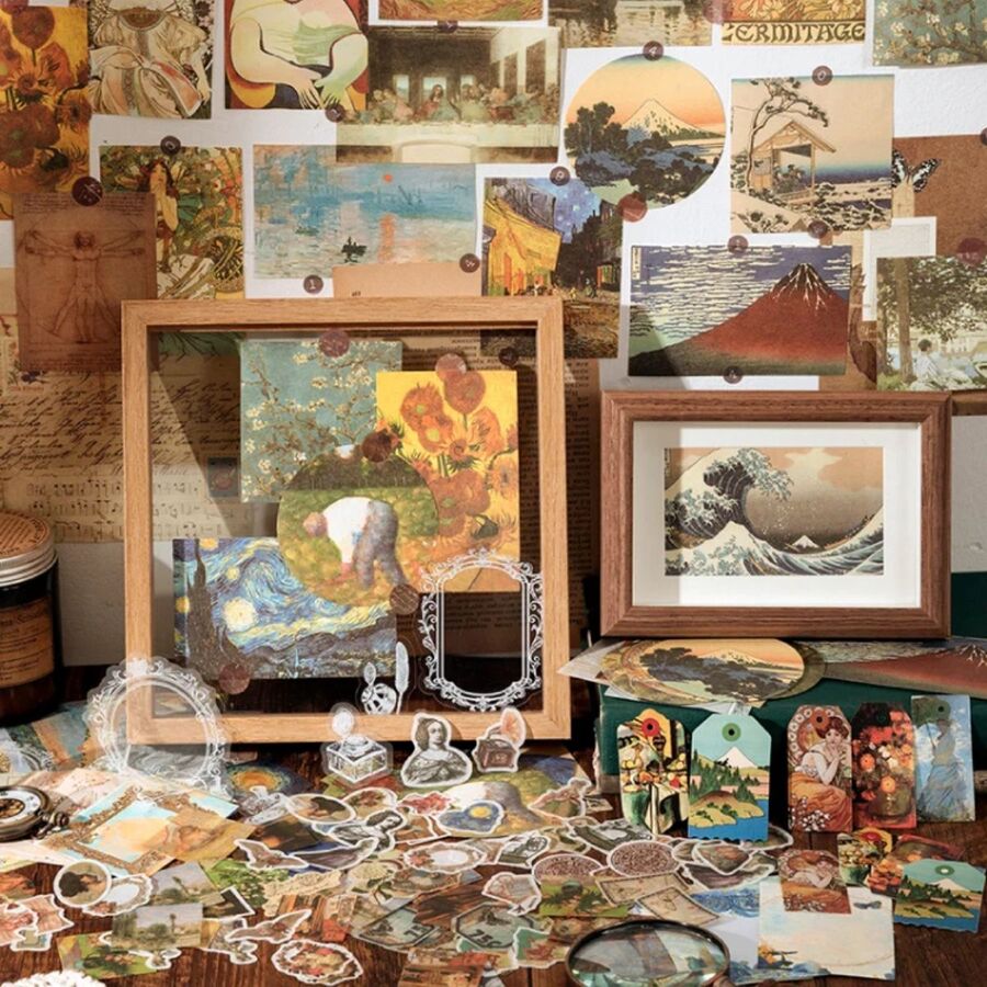 Kit sobre papel vegetal con recortes y pegatinas