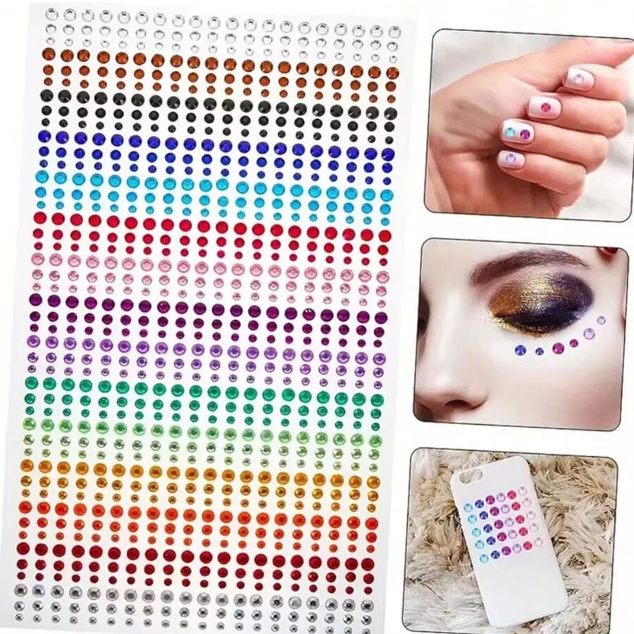 900 Uds. Joyas de maquillaje coloridas gemas faciales mixtas