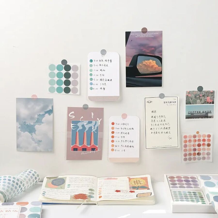 Caja de pegatinas de puntitos de acuarela