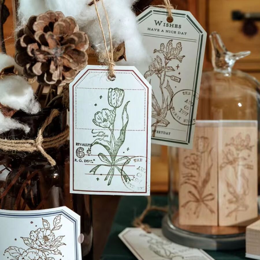 Sello flores en base de madera