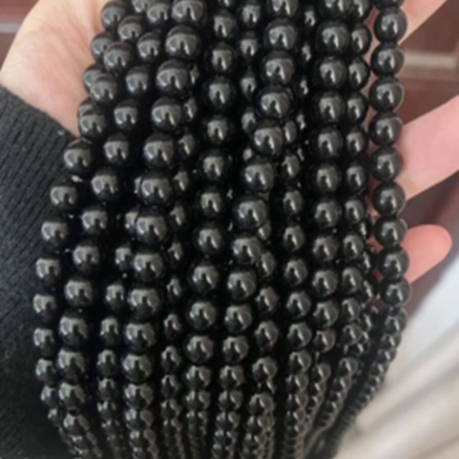 Tira Piedra Bolita 6mm - Obsidian Glass (Synthesis)
