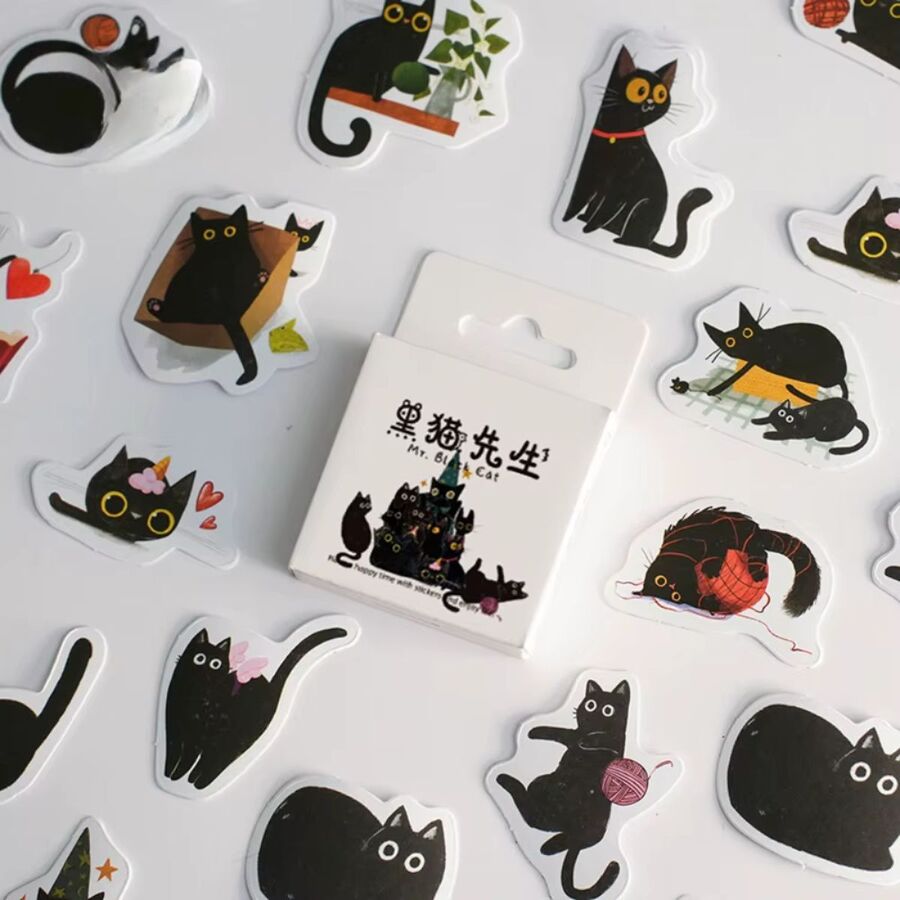 CAJA STICKERS GATITOS NEGROS