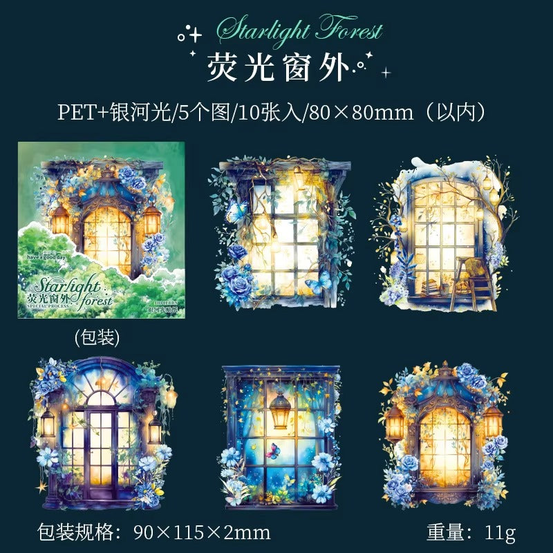 Stickers Starlight Forest PET 10 piezas (5 diseños x2)