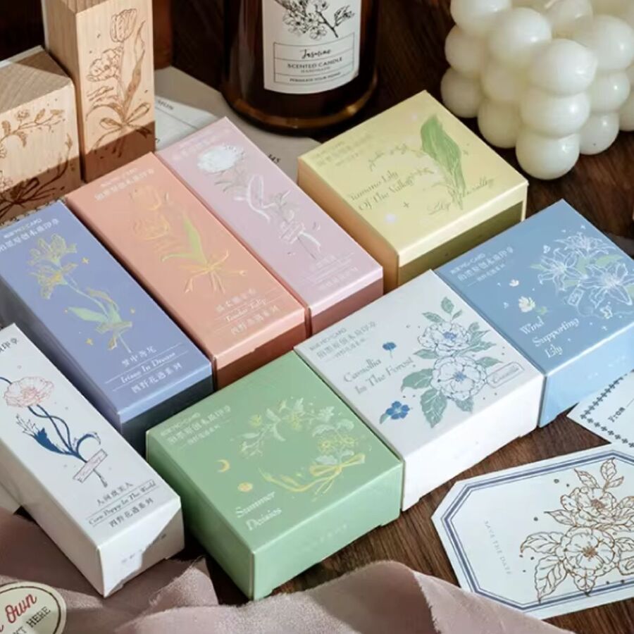 Sello flores en base de madera