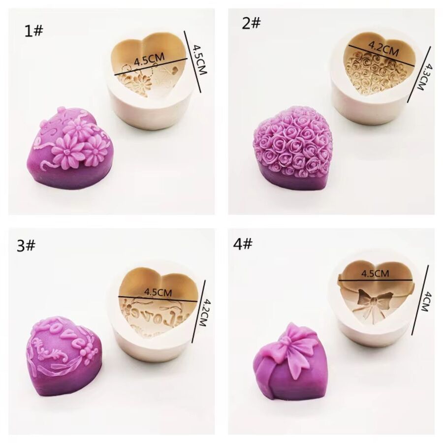 SET 4 MOLDES JABONES CORAZONES ROSAS