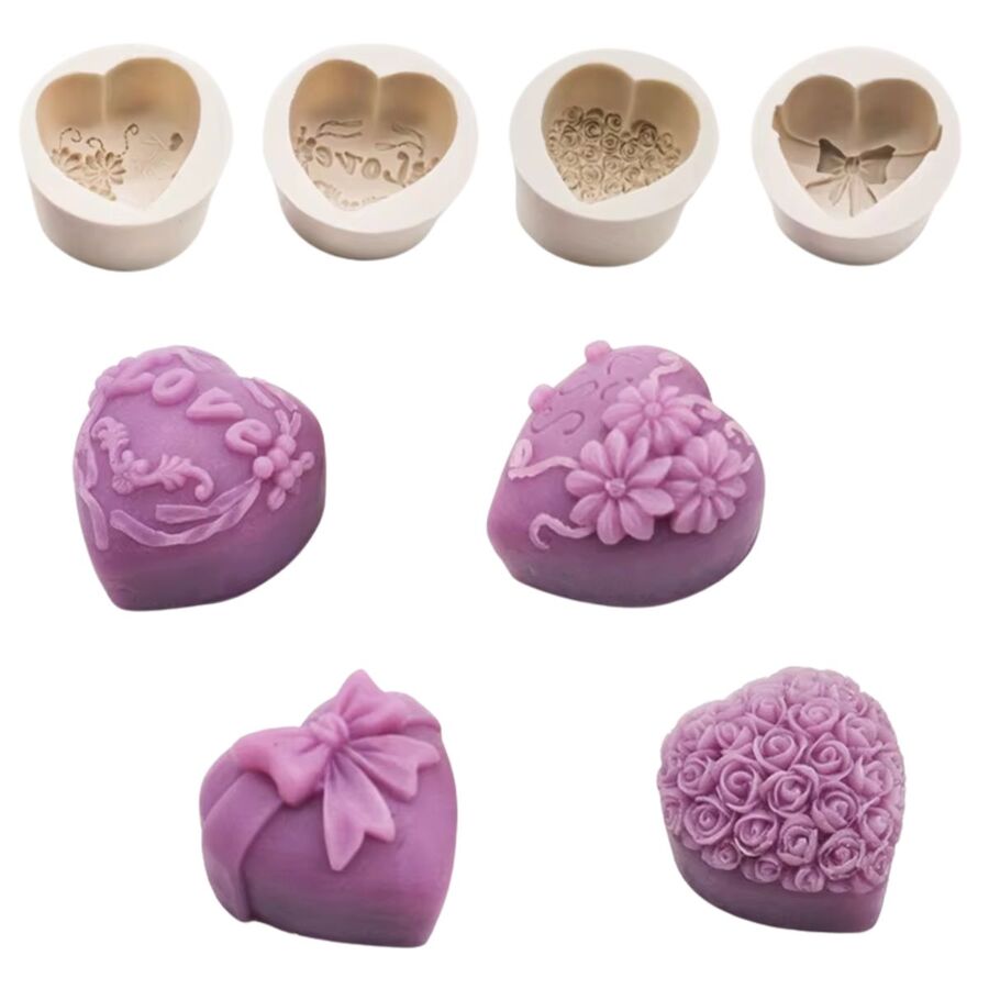 SET 4 MOLDES JABONES CORAZONES ROSAS