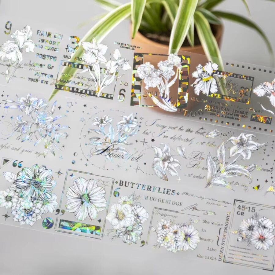 WASHI TAPE FLOR BLANCO Y NEGRO