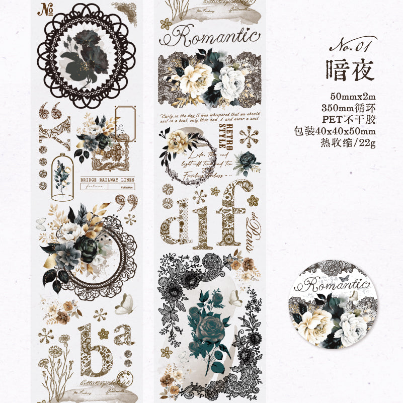 ROLLO WASHI TAPE EN PET COLECCION ROMANTIC Dark Vintage