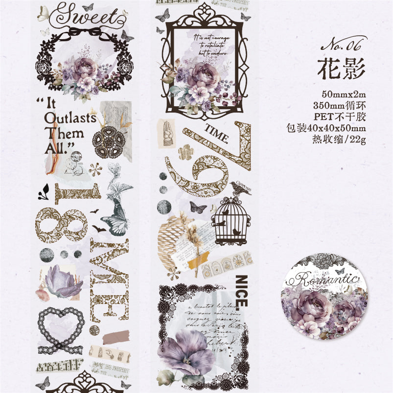 ROLLO WASHI TAPE EN PET COLECCION ROMANTIC Dark Vintage