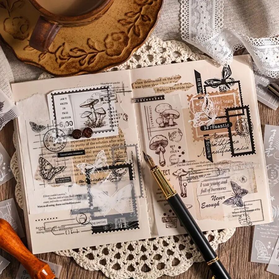 Block hojas decoradas papel vegetal