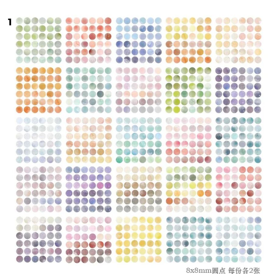 Caja de pegatinas de puntitos de acuarela