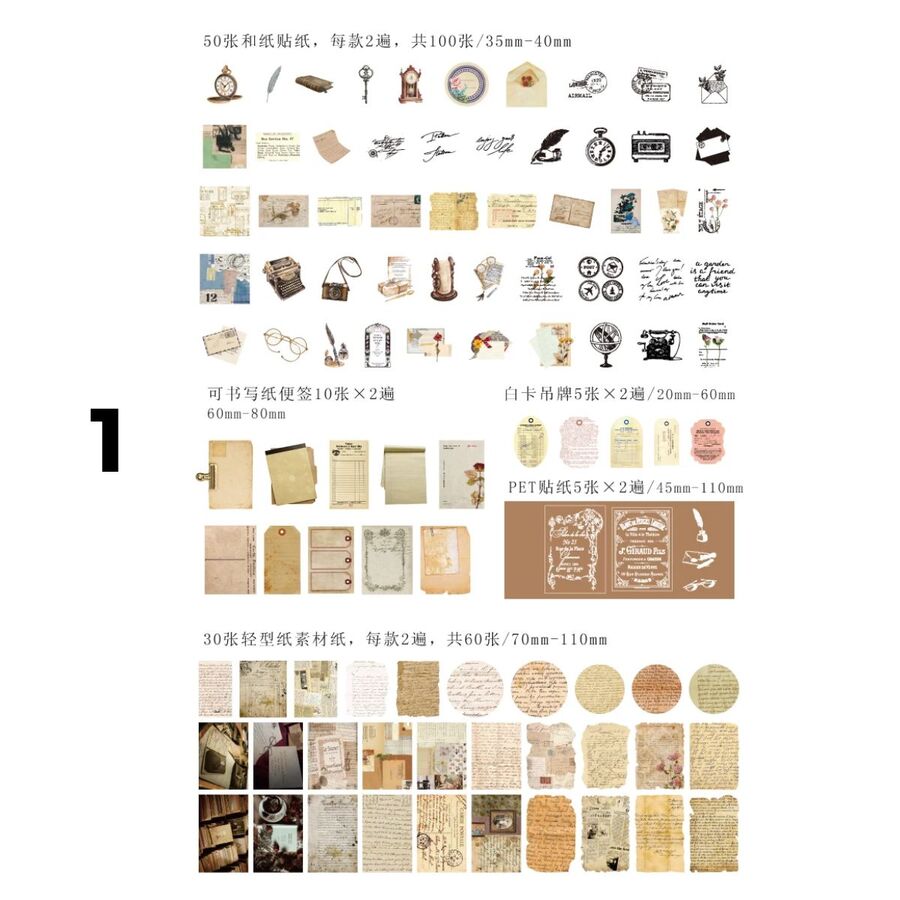 Kit sobre papel vegetal con recortes y pegatinas