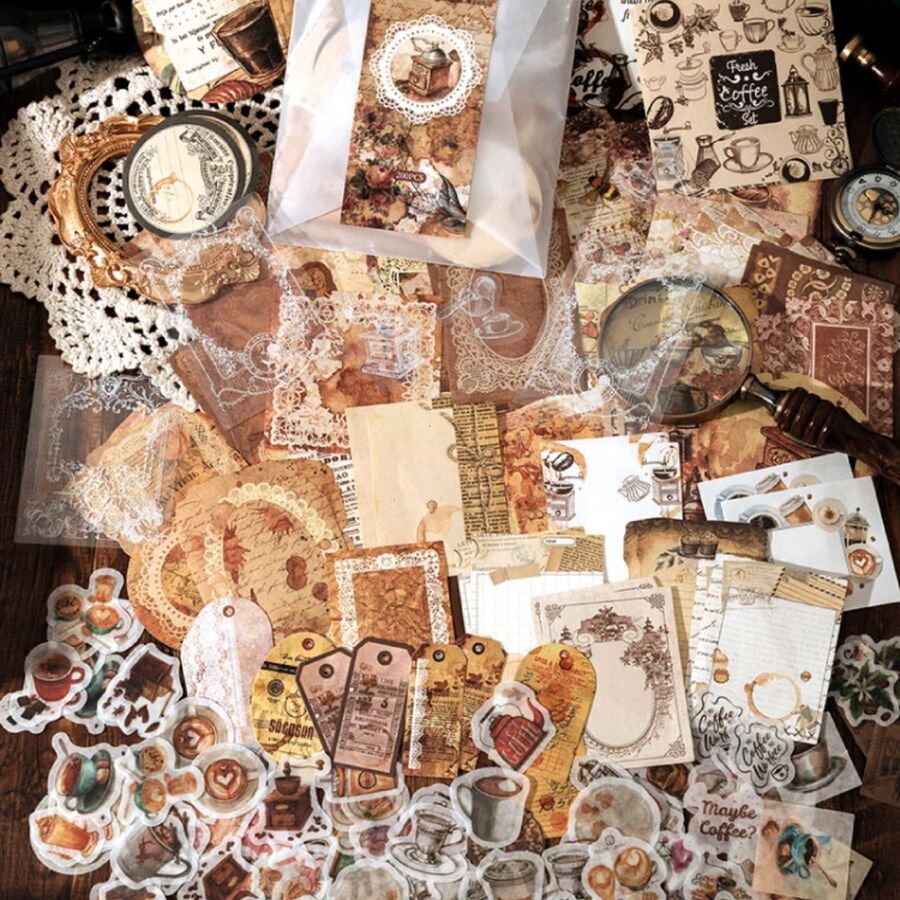 Kit sobre papel vegetal con recortes y pegatinas