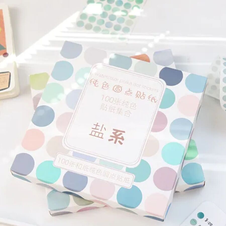Caja de pegatinas de puntitos de acuarela