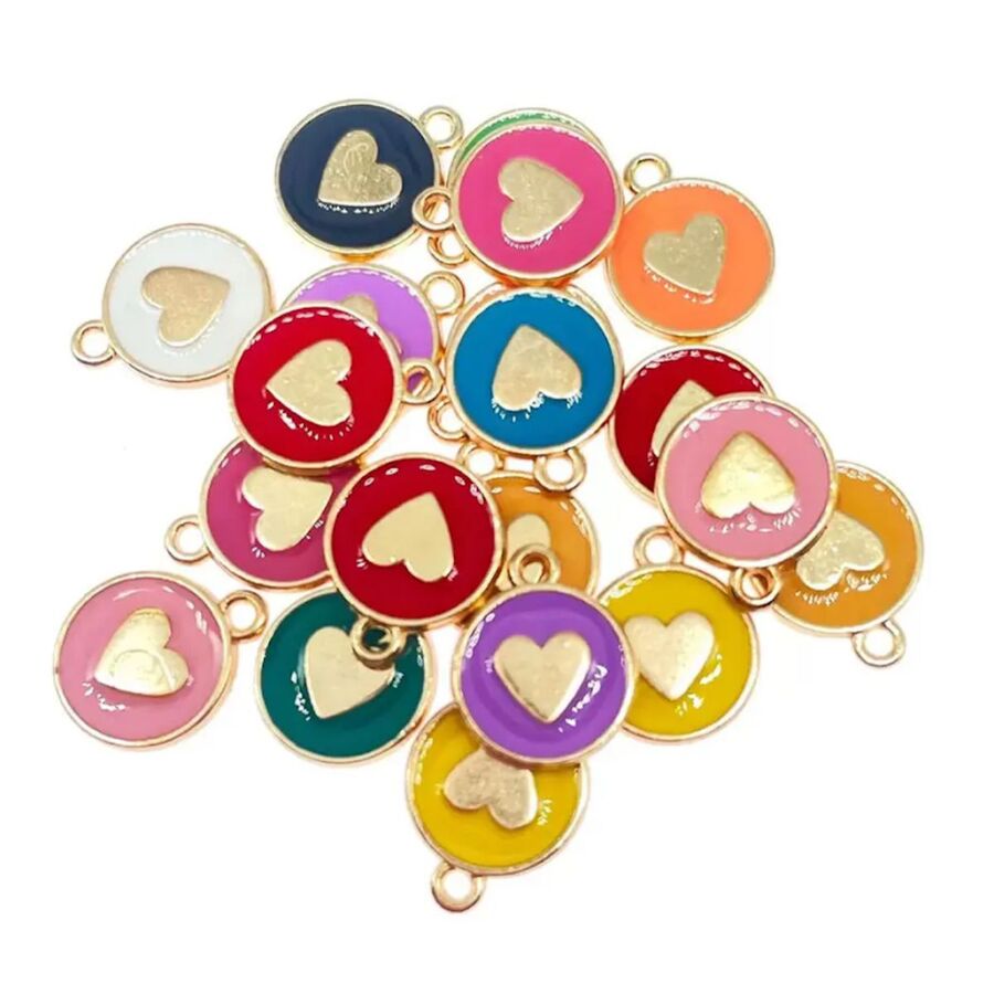 10 Dije Esmaltado Circulo Corazon Color