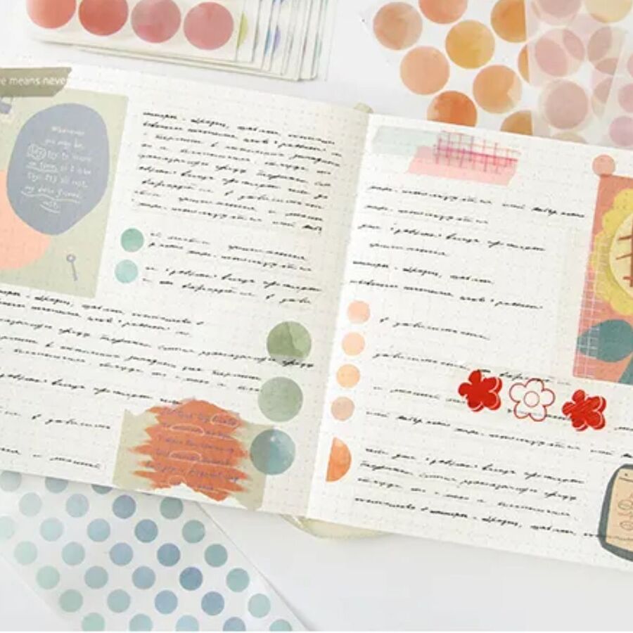 Caja de pegatinas de puntitos de acuarela