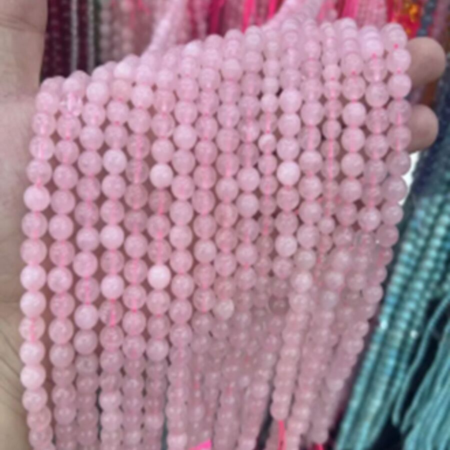 Tira Piedra Bolita 6mm - Cuarzo Rosa