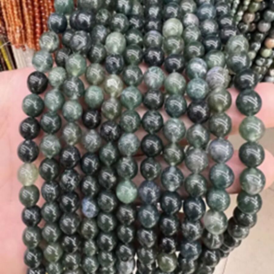 Tira Piedra Bolita 6mm - Moss Agate