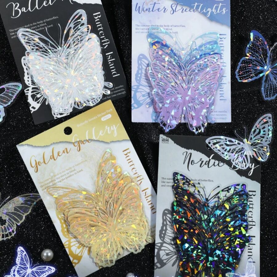 STICKERS MARIPOSAS HOLOGRAFICO PET