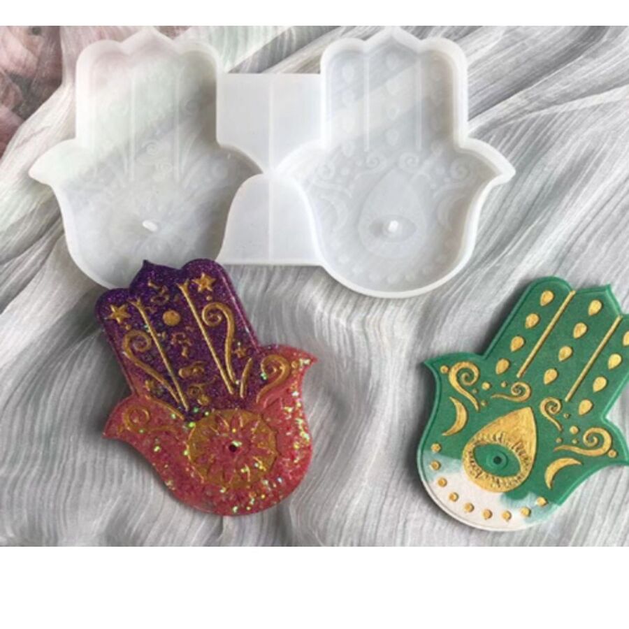 Molde de silicona mano fatima doble porta incienso