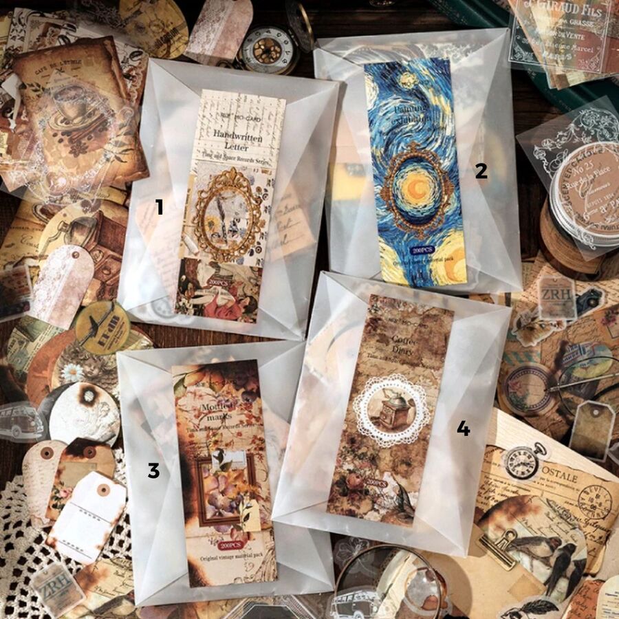 Kit sobre papel vegetal con recortes y pegatinas