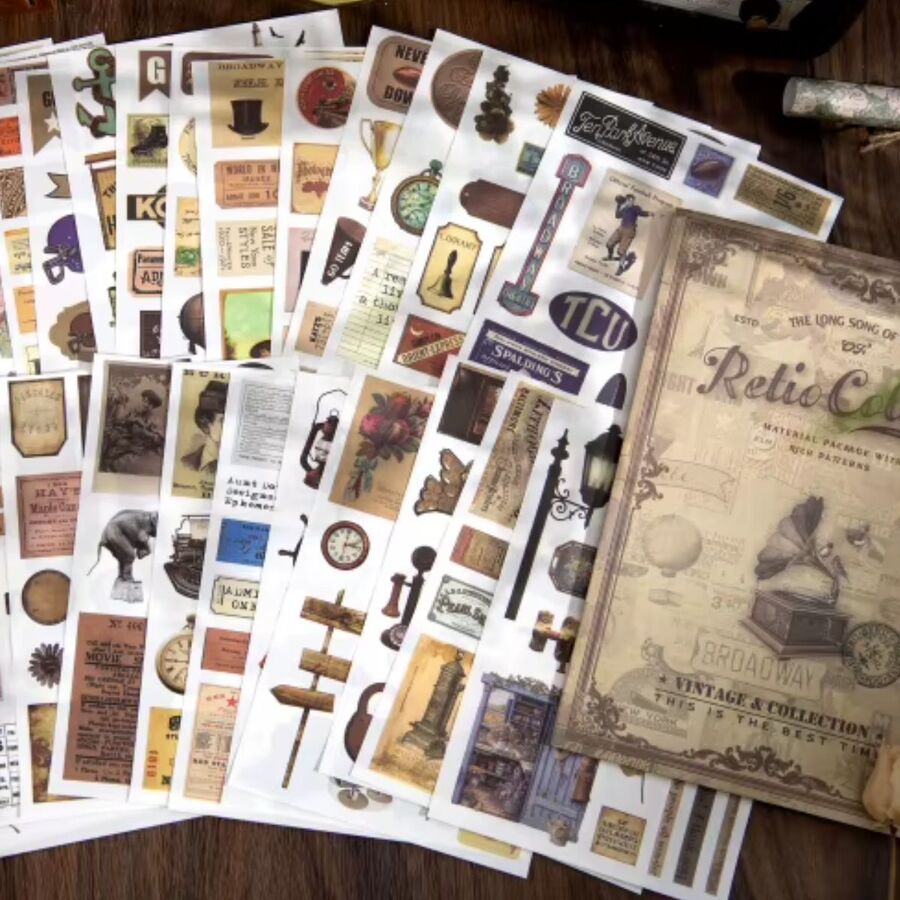 Colección papeles y sticker retro