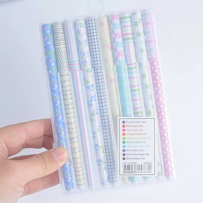 Set 10 Lapiceras En Estuche Rígido Modelo Flor