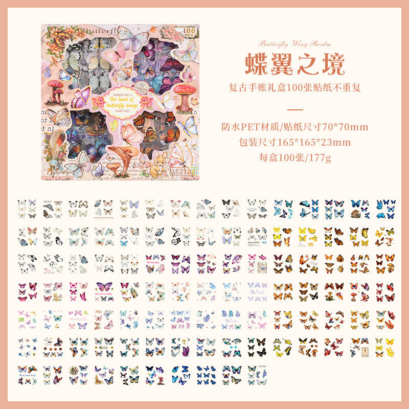 CAJA DE 100 PLANCHAS DE STICKERS MARIPOSAS