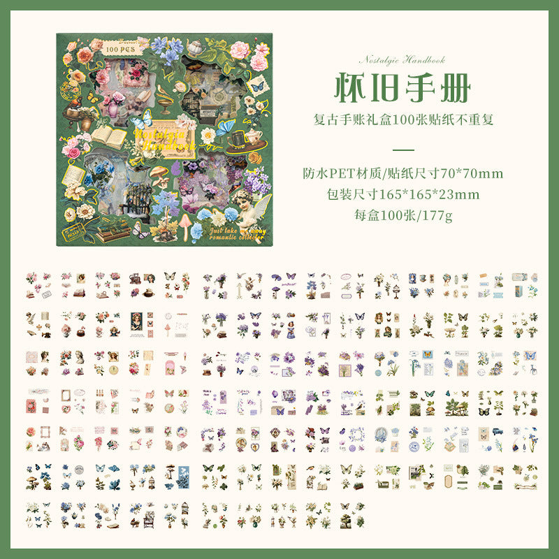 CAJA DE 100 PLANCHAS DE STICKERS VERDE VINTAGE