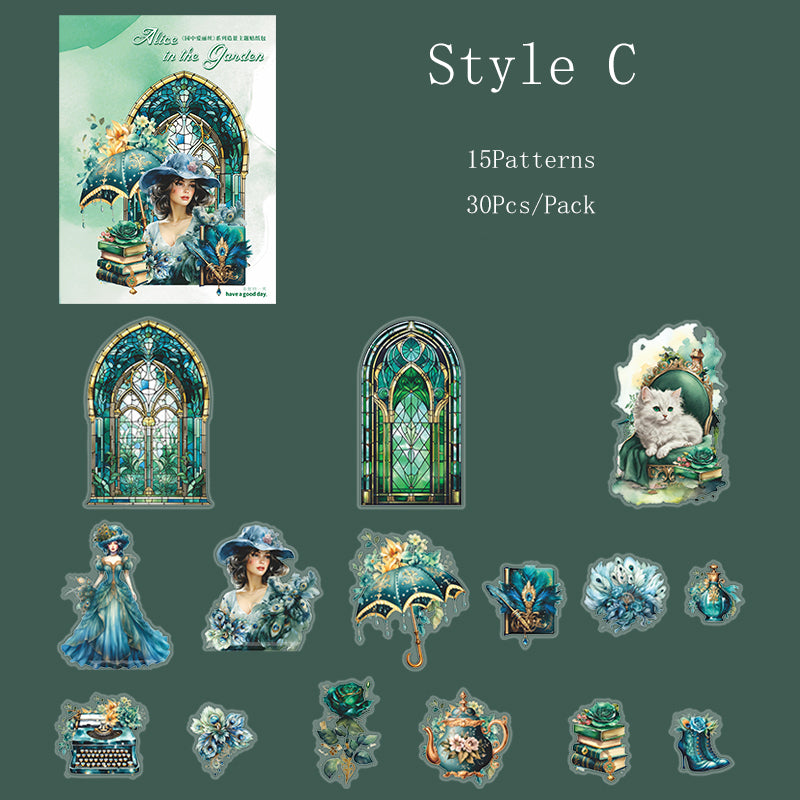 Pack de Stickers PET "Alice in The Garden"
