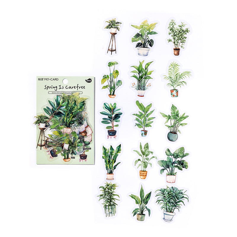 Stickers adhesivos de PET con diseño aesthetic de plantas en maceta y flores