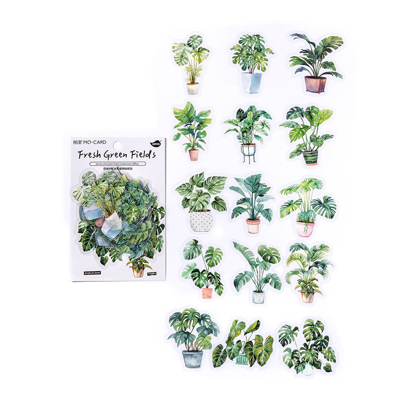 Stickers adhesivos de PET con diseño aesthetic de plantas en maceta y flores