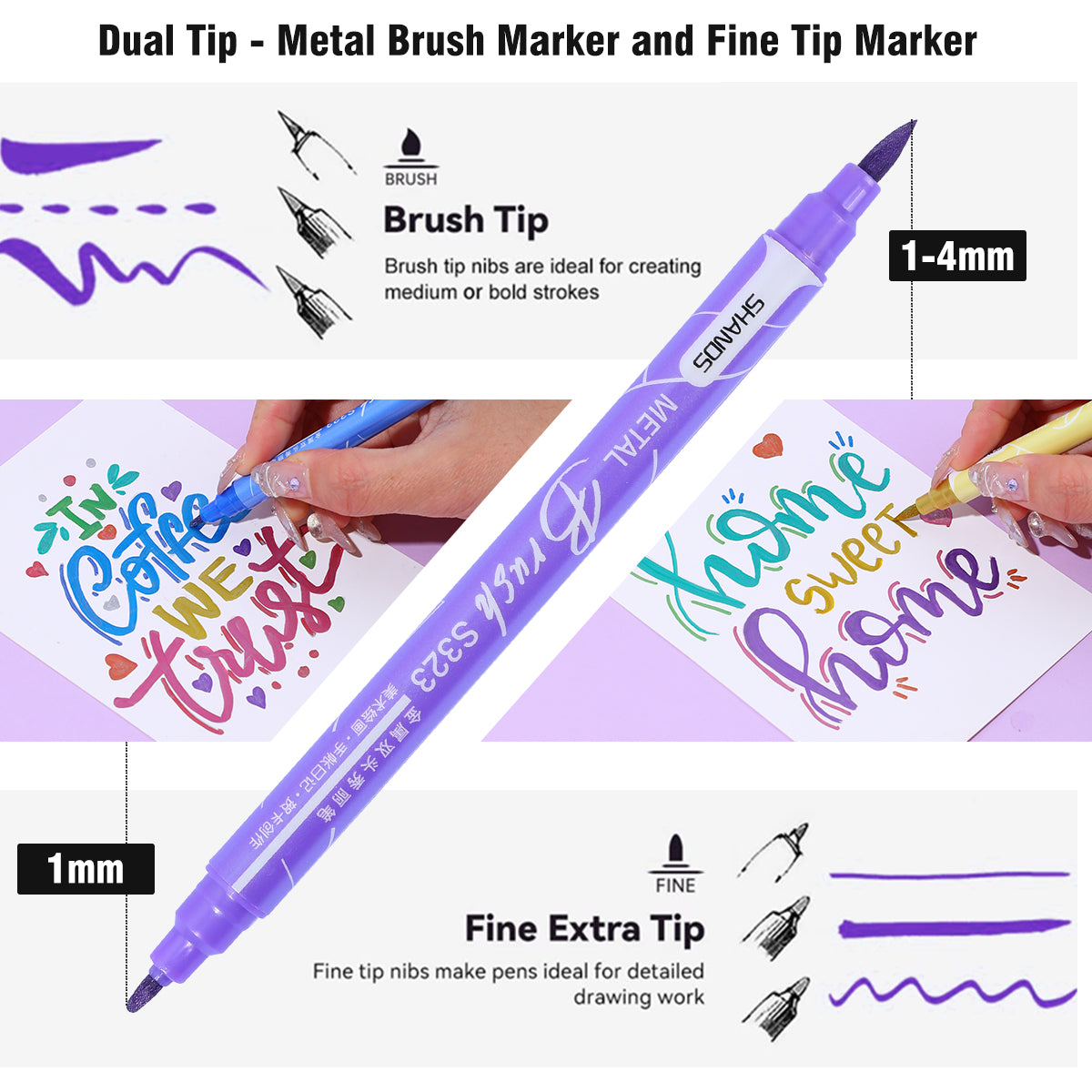 Set marcadores metalicos punta brush lettering