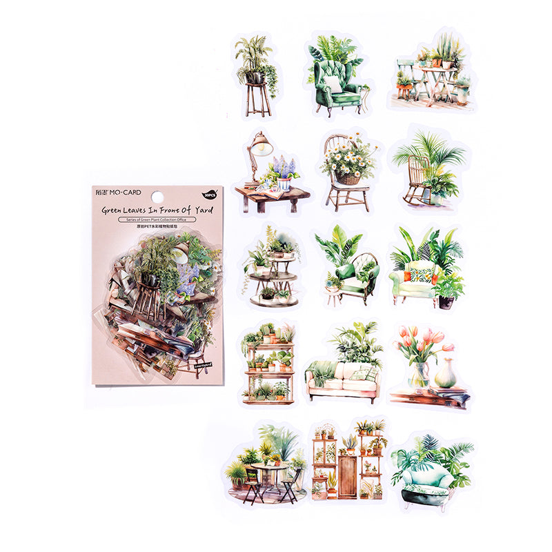 Stickers adhesivos de PET con diseño aesthetic de plantas en maceta y flores