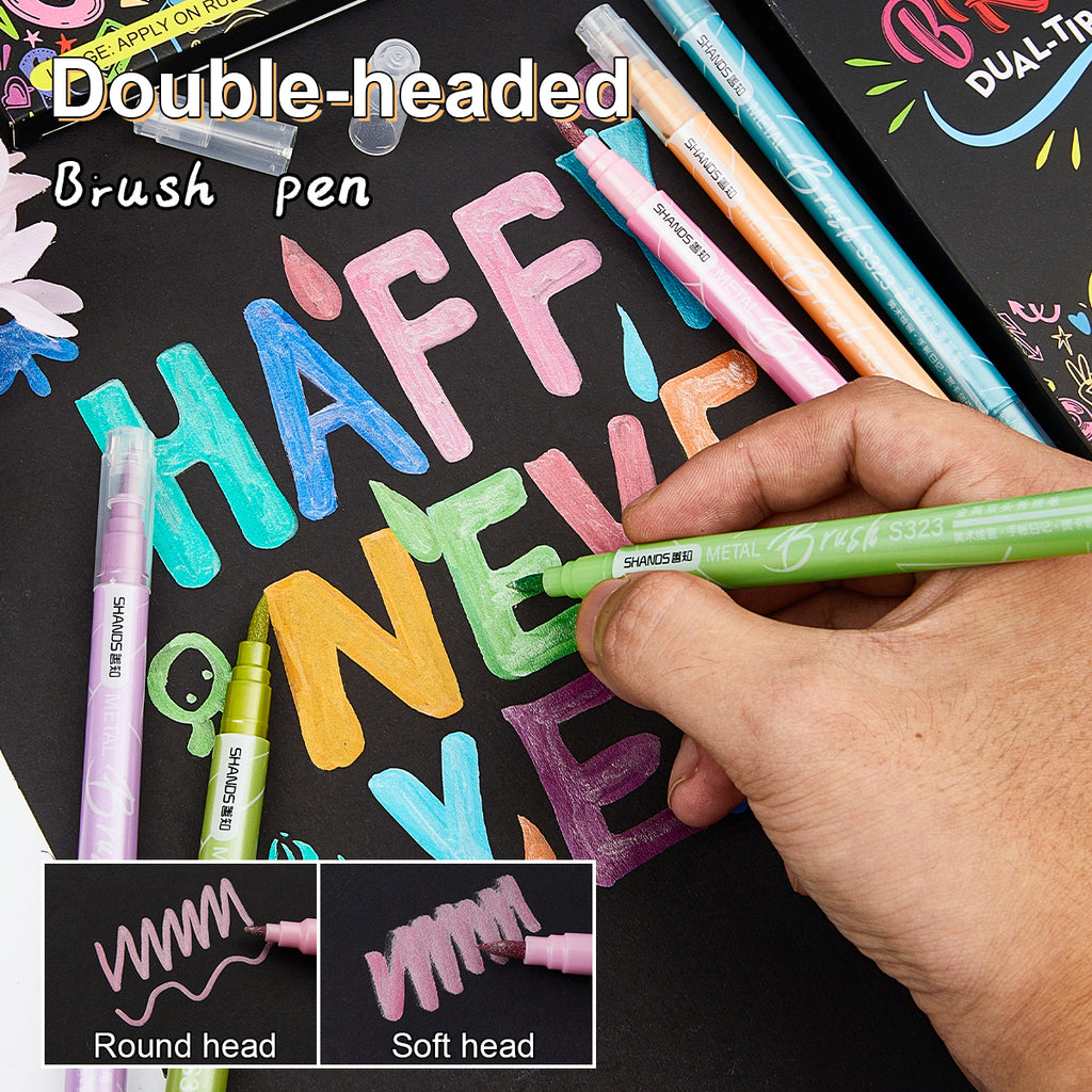 Set marcadores metalicos punta brush lettering