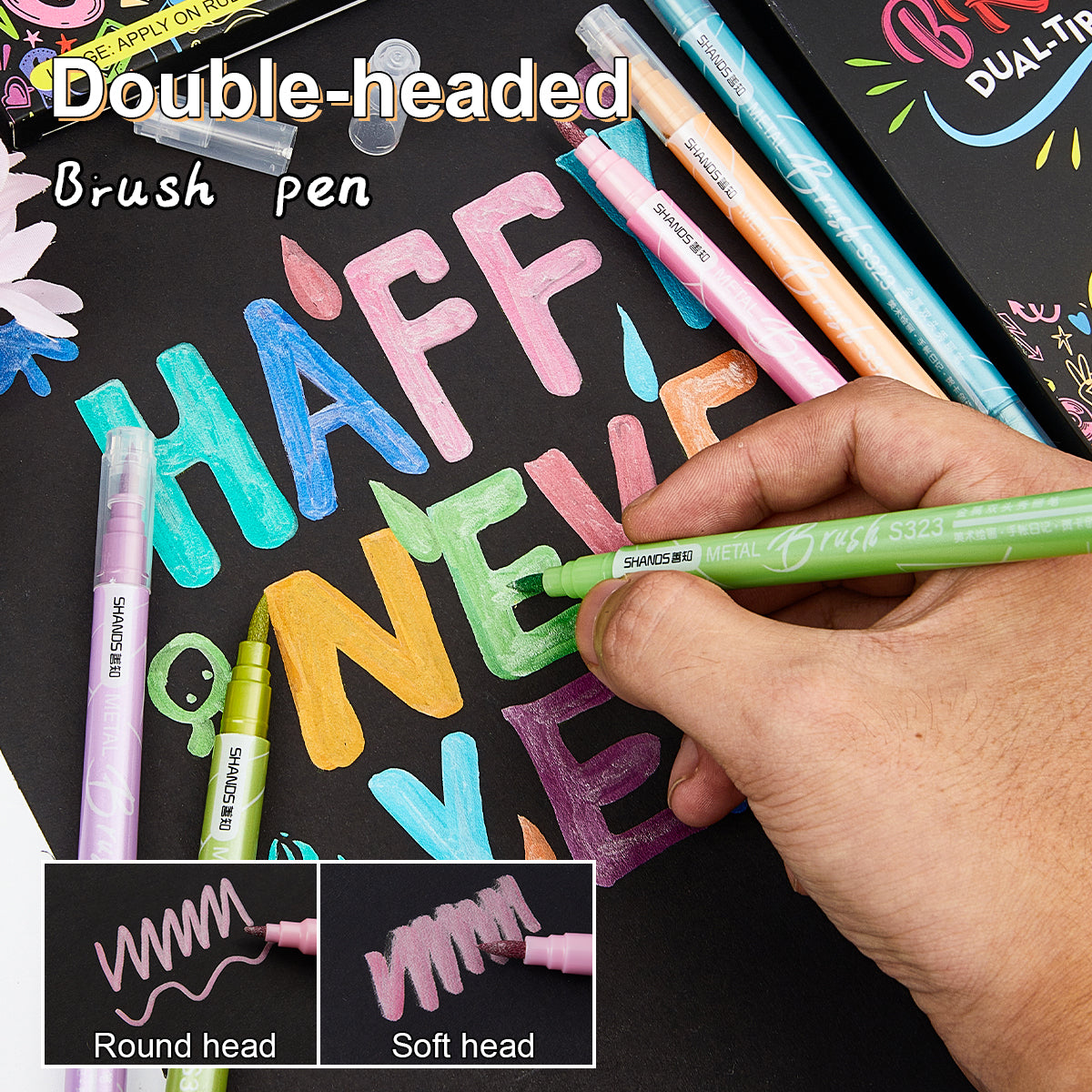 Set marcadores metalicos punta brush lettering