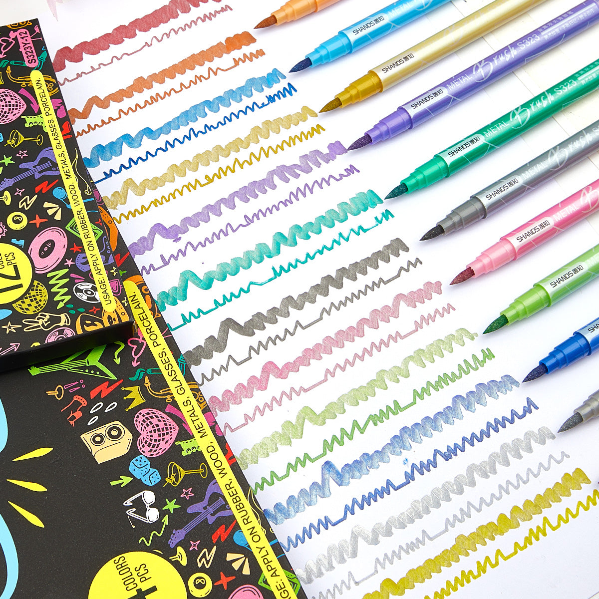 Set marcadores metalicos punta brush lettering