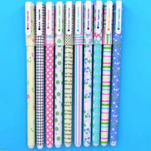 Set 10 Lapiceras En Estuche Rígido Modelo Flor