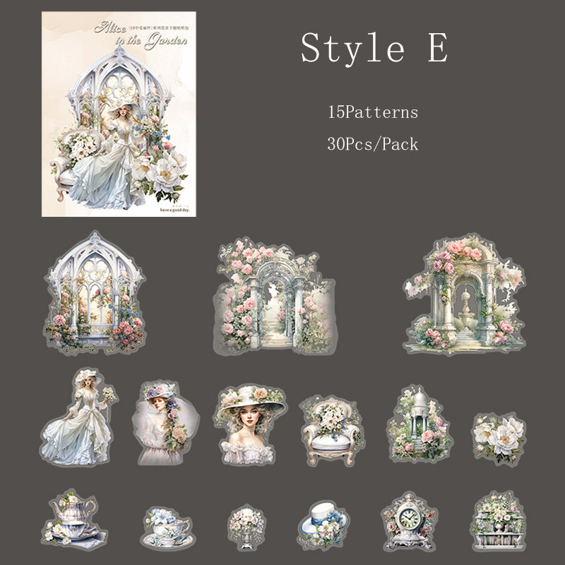 Pack de Stickers PET "Alice in The Garden"