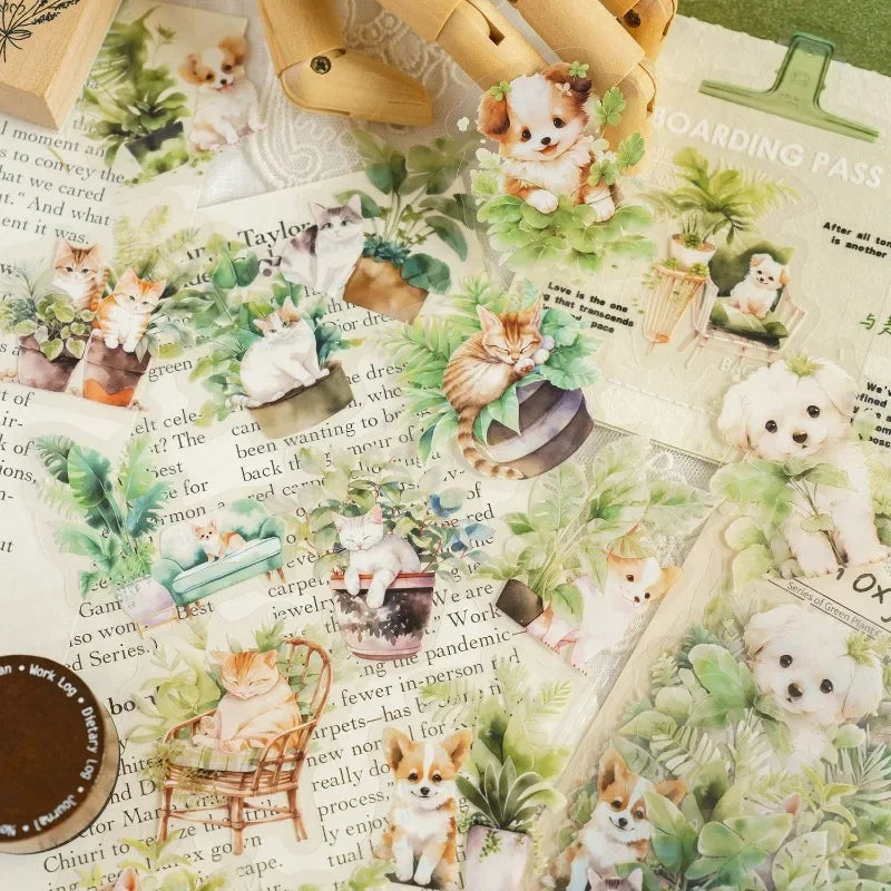 Stickers adhesivos de PET con diseño aesthetic de plantas en maceta y flores