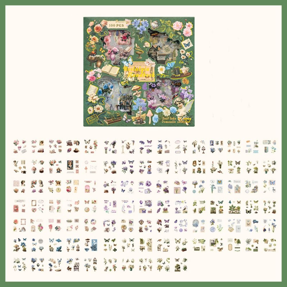 CAJA DE 100 PLANCHAS DE STICKERS VERDE VINTAGE