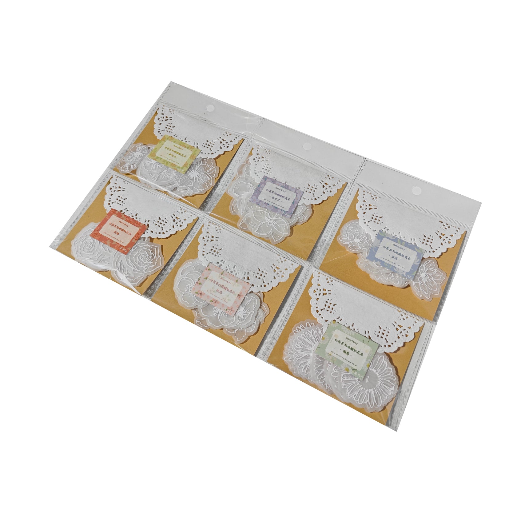 FLORES EN PAPEL VEGETAL CON RELIEVE EN BLANCO