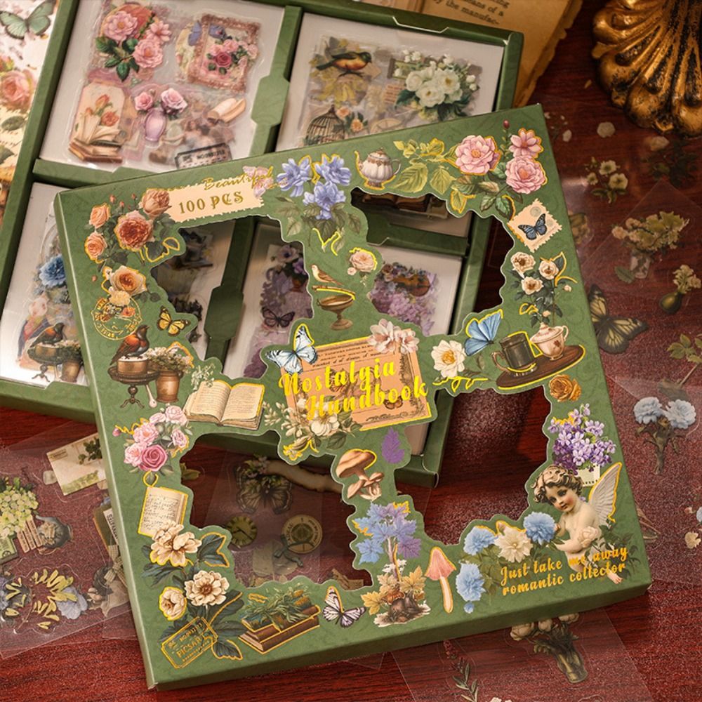 CAJA DE 100 PLANCHAS DE STICKERS VERDE VINTAGE
