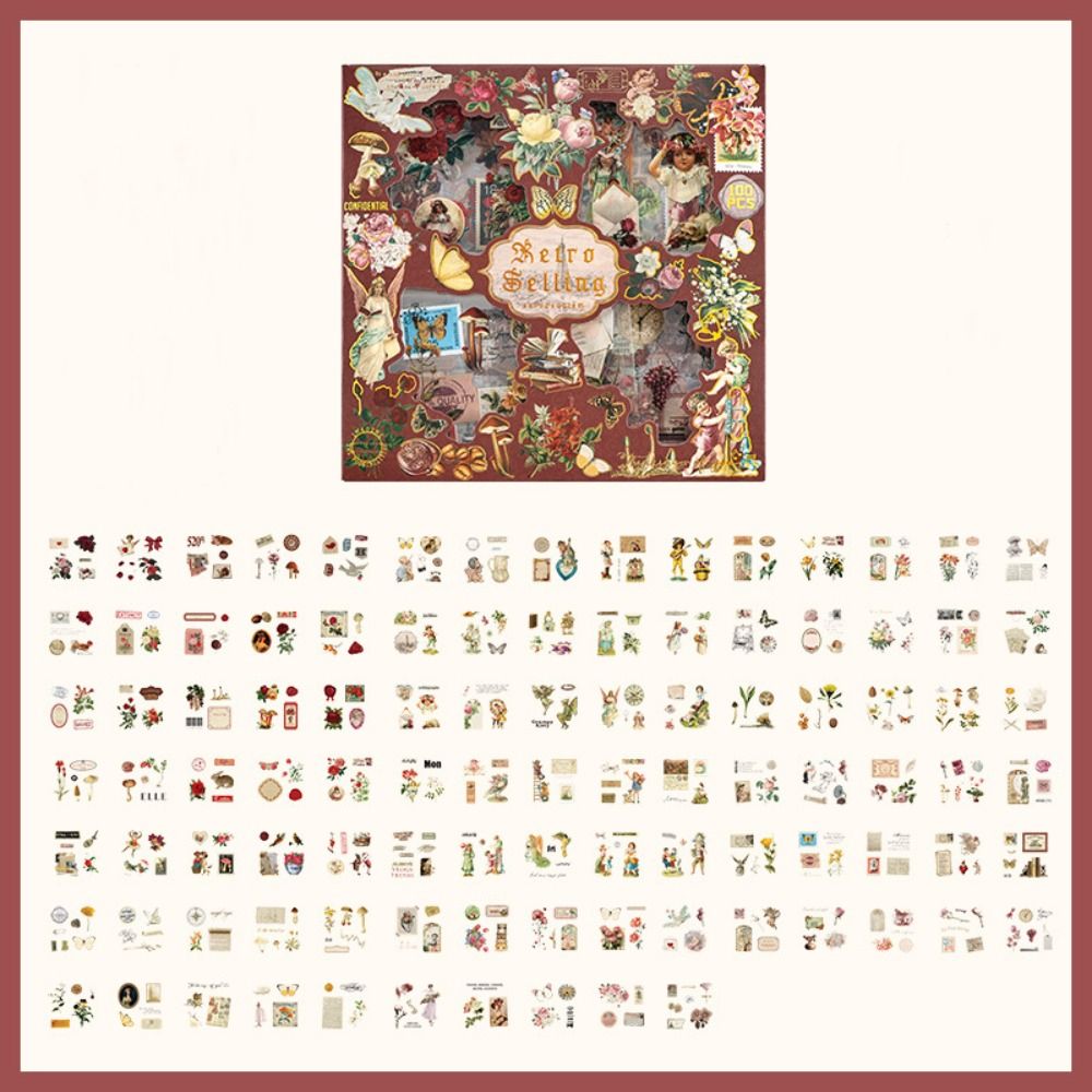 CAJA DE 100 PLANCHAS DE STICKERS ROJA VINTAGE