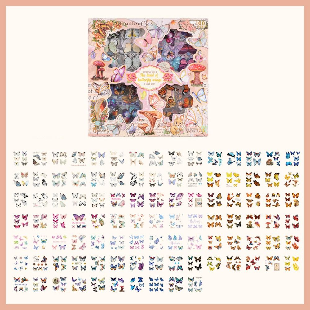 CAJA DE 100 PLANCHAS DE STICKERS MARIPOSAS