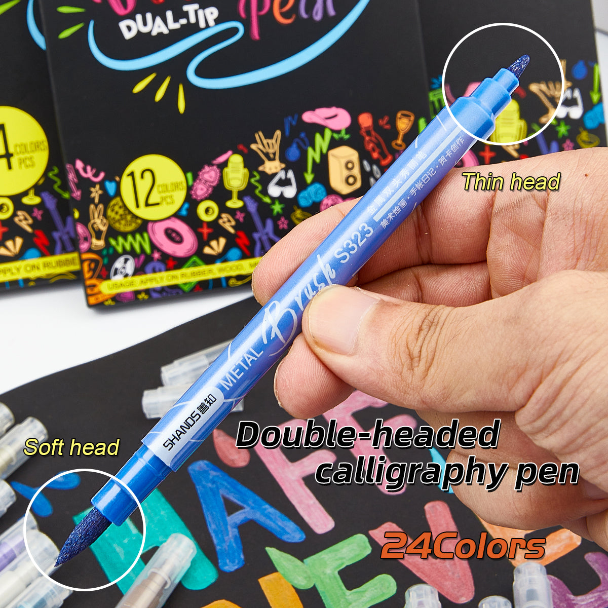 Set marcadores metalicos punta brush lettering