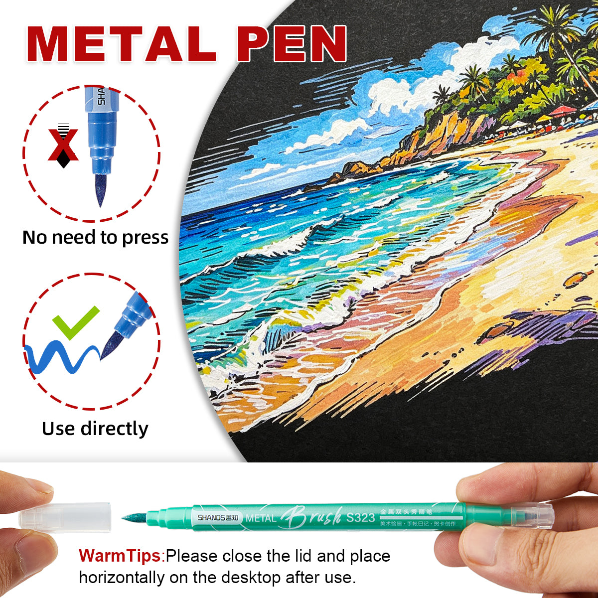 Set marcadores metalicos punta brush lettering